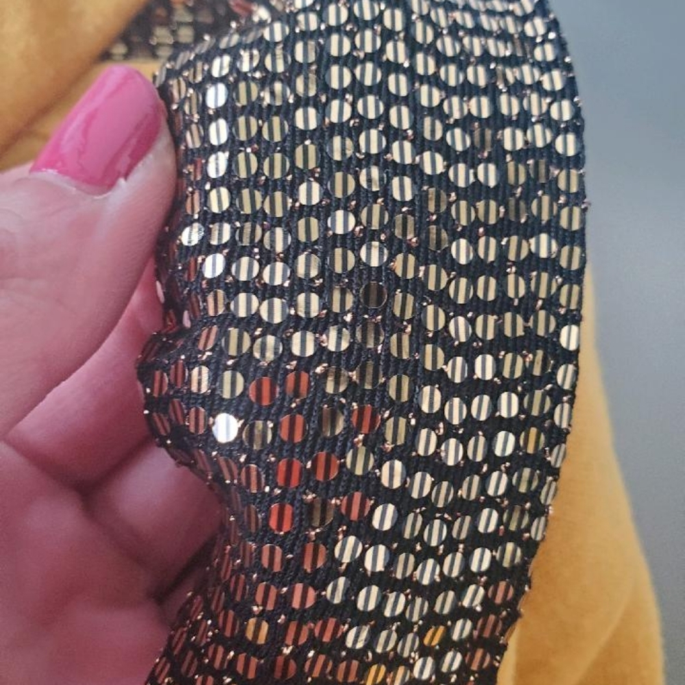 Mustard soft brushed top w/ sequin sleeves - Picture 9 of 9